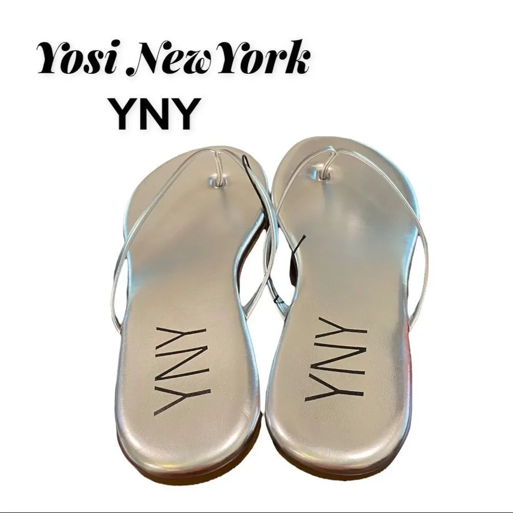 NEW Yosi YNY New York Olivia Silver Flip Flop Thong Sandals 11